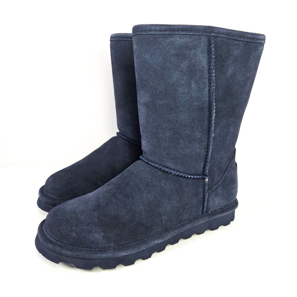Bearpaw Elle Short Navy Suede Sheepskin Boots Women’s Size 6